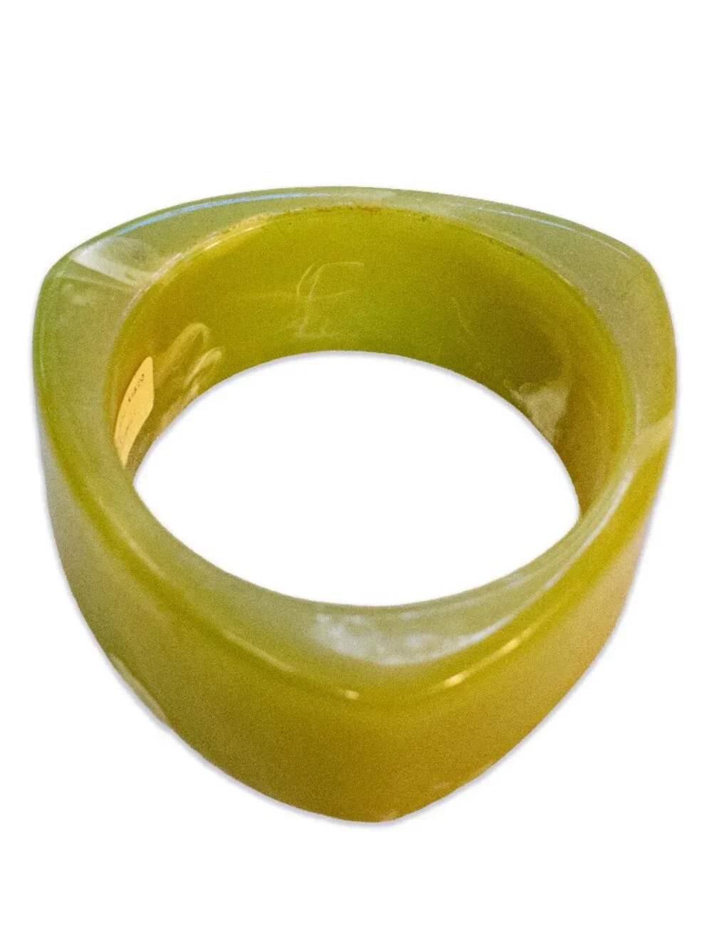 Triangular Green Jade Bangle Light Green with White Marbling